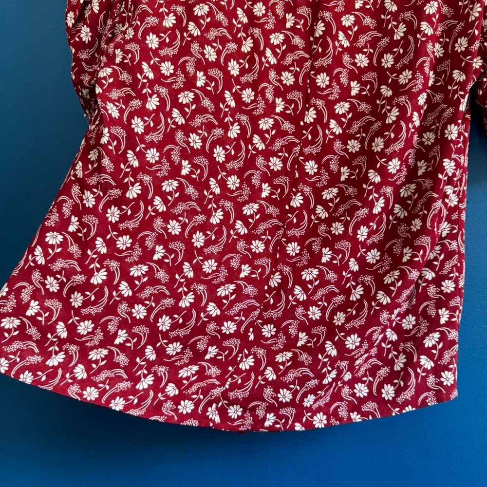 Reformation Red Floral Blouse Women's Size 8 Square Neck Puff Sleeves Cottage - Picture 5 of 8